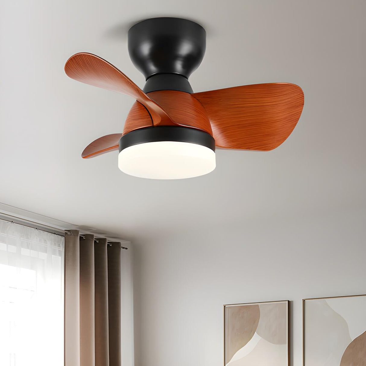 Modern Simple Mini 3 Blade Flush Ceiling Fan with Light Image - 14