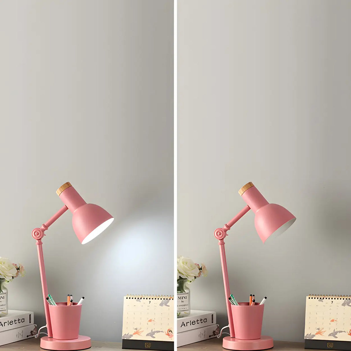 Modern Simple Pink Metal Table Lamp with Pen Holder Image - 16