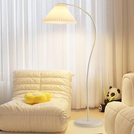 Modern Simple Pleated White Arced Metal Floor Lamp Image - 1