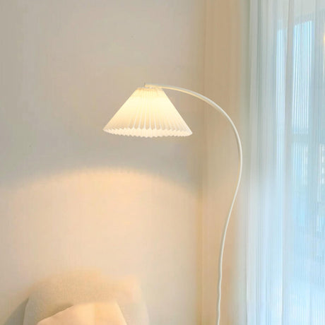 Modern Simple Pleated White Arced Metal Floor Lamp Image - 2