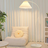 Modern Simple Pleated White Arced Metal Floor Lamp Image - 3