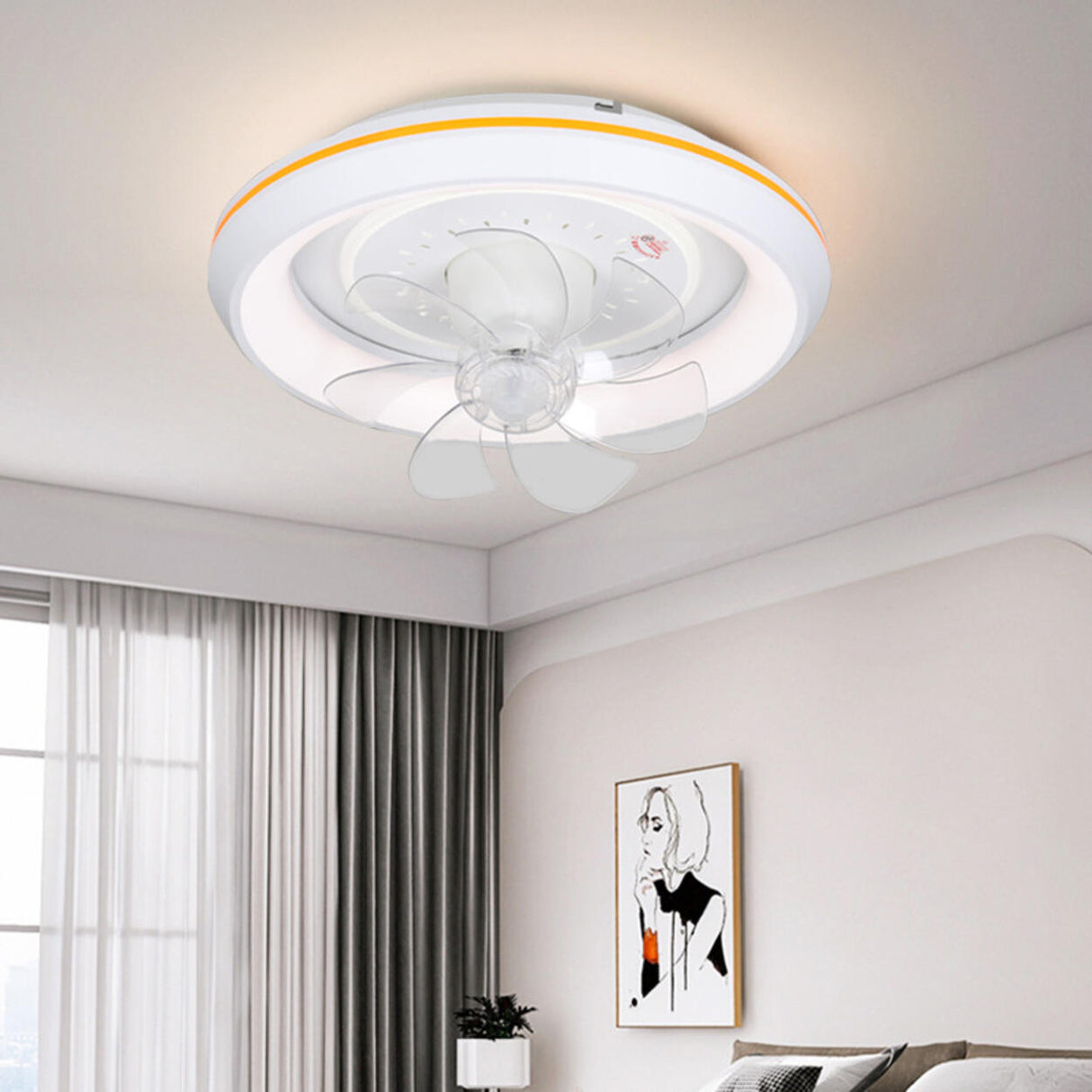 Modern Simple Round 7 Clear Blades Ceiling Fan Light Image - 1