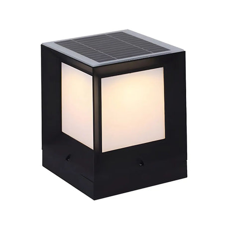 Modern Simple Solar Cube Black Outdoor Pathway Lamp Image - 2