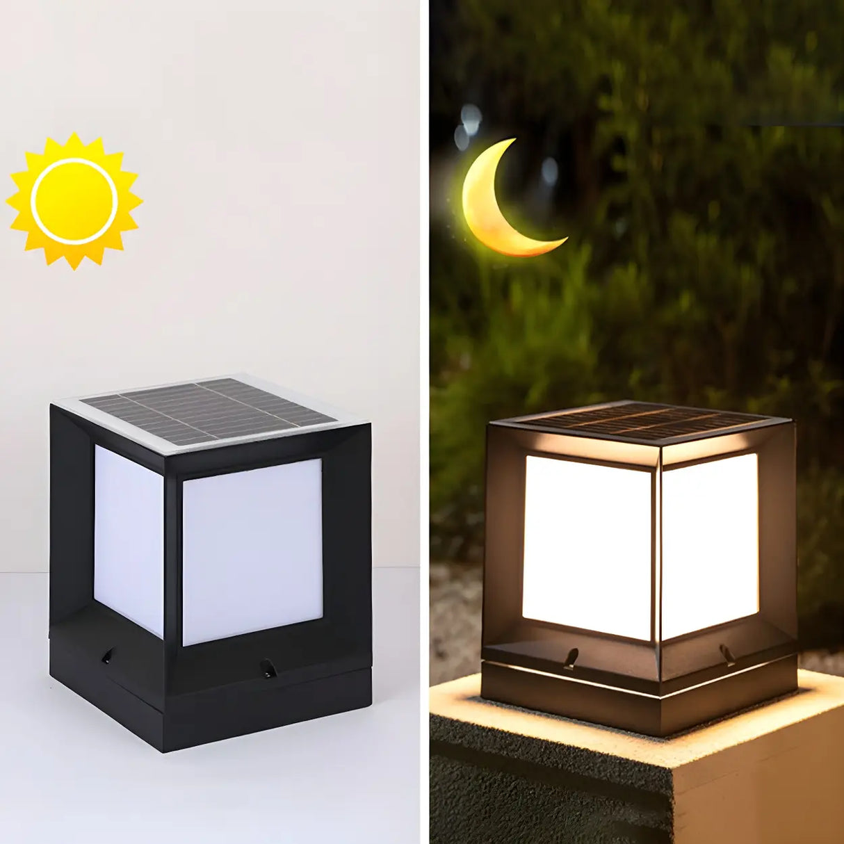 Modern Simple Solar Cube Black Outdoor Pathway Lamp Image - 9