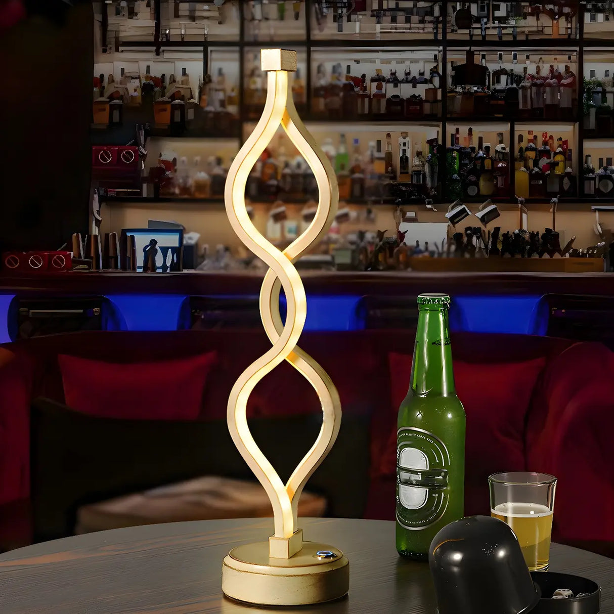 Modern Simple Spiral Gold Finish Ambient LED Table Lamp Image - 1