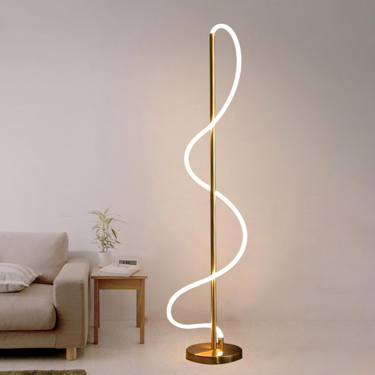 Modern Simple Spiral Gold Metal LED Floor Lamp Image - 4