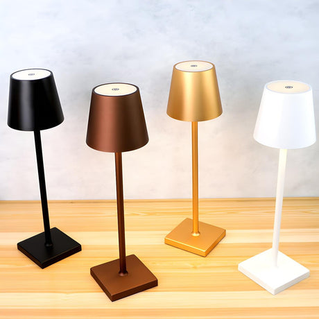 Modern Simple Square Base Barrel Shade Metal Table Lamp Image - 1