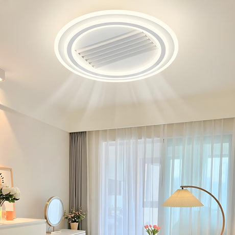 Modern Simple White Bladeless Flush Ceiling Fan Light Image - 1