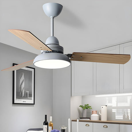 Modern Simple Wood 3 Blade LED Ceiling Fan with Light Image - 1