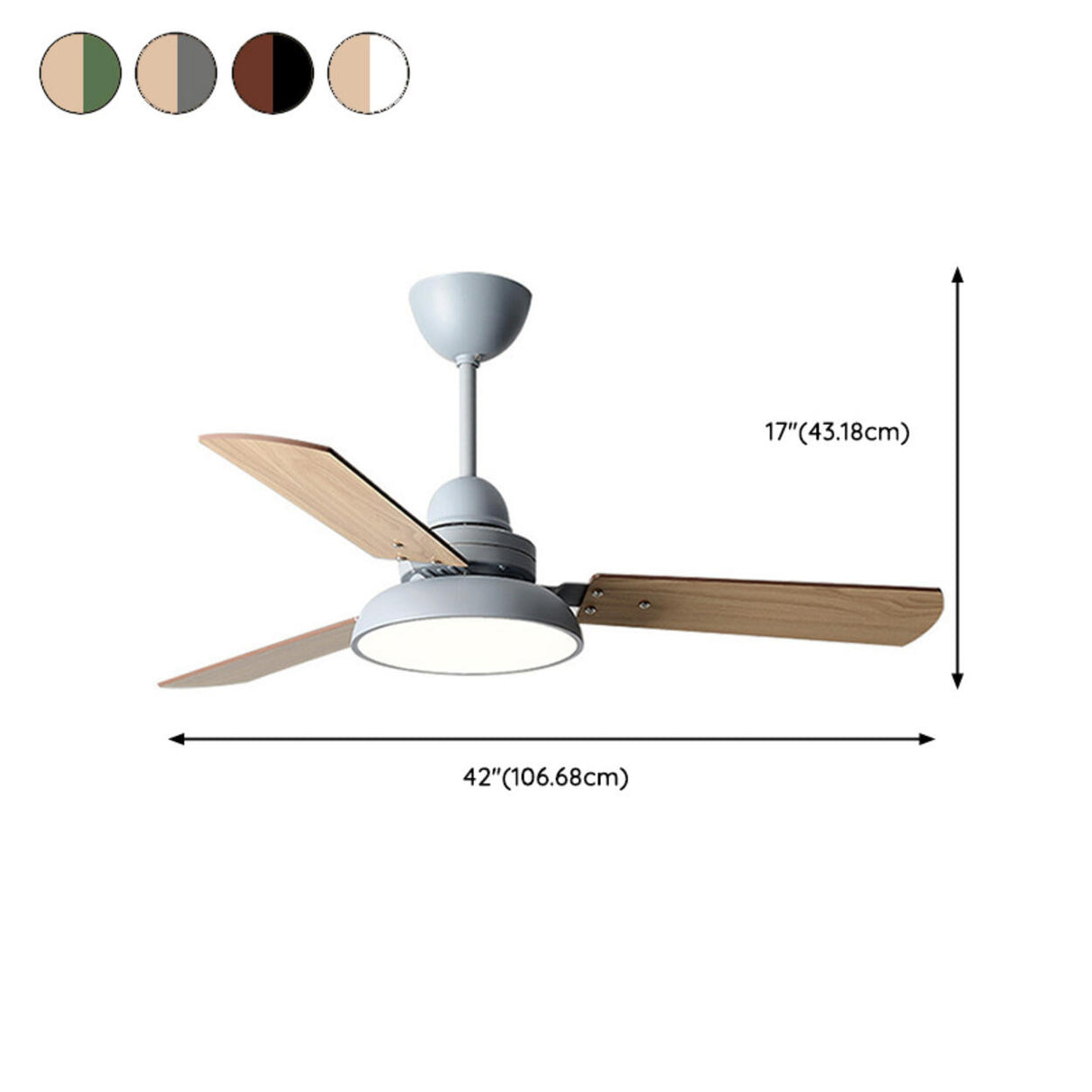 Modern Simple Wood 3 Blade LED Ceiling Fan with Light 