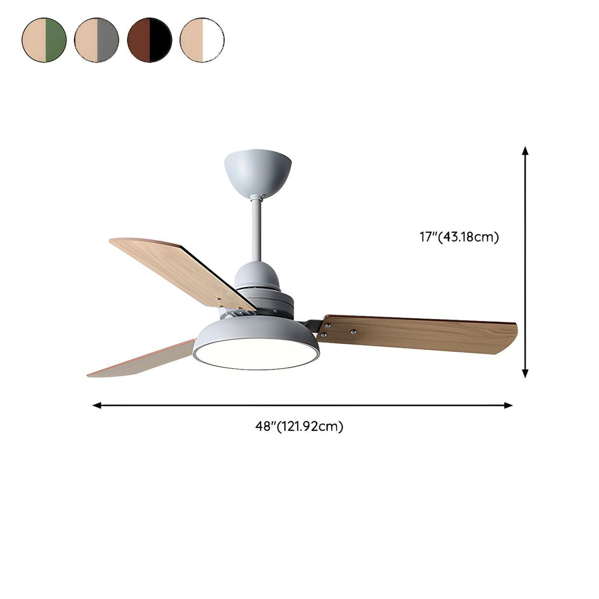 Modern Simple Wood 3 Blade LED Ceiling Fan with Light Image - 15