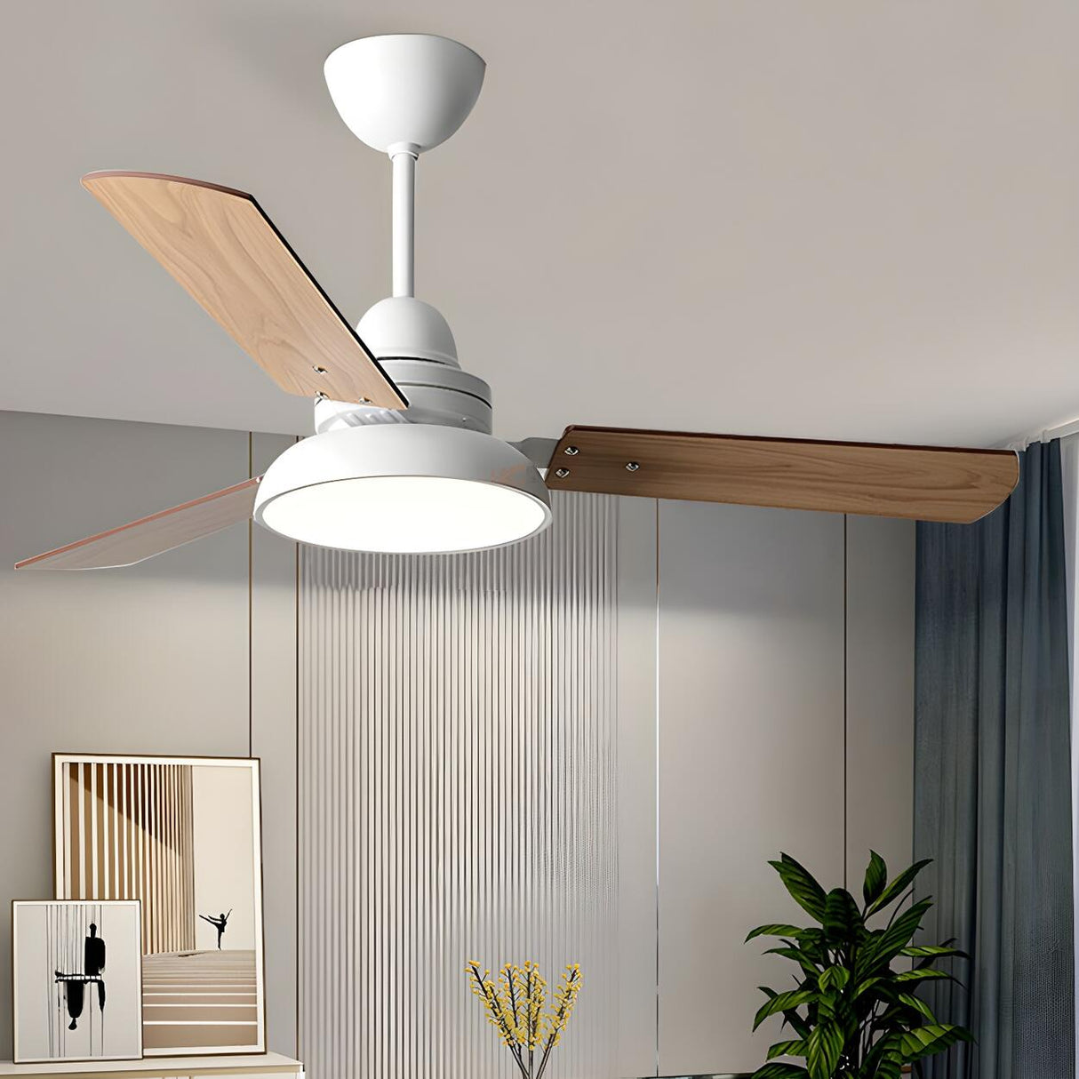 Modern Simple Wood 3 Blade LED Ceiling Fan with Light Image - 3