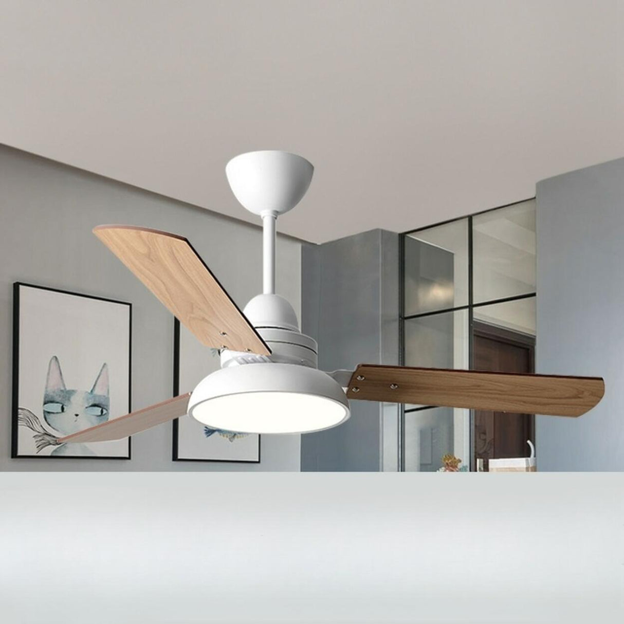 Modern Simple Wood 3 Blade LED Ceiling Fan with Light Image - 8