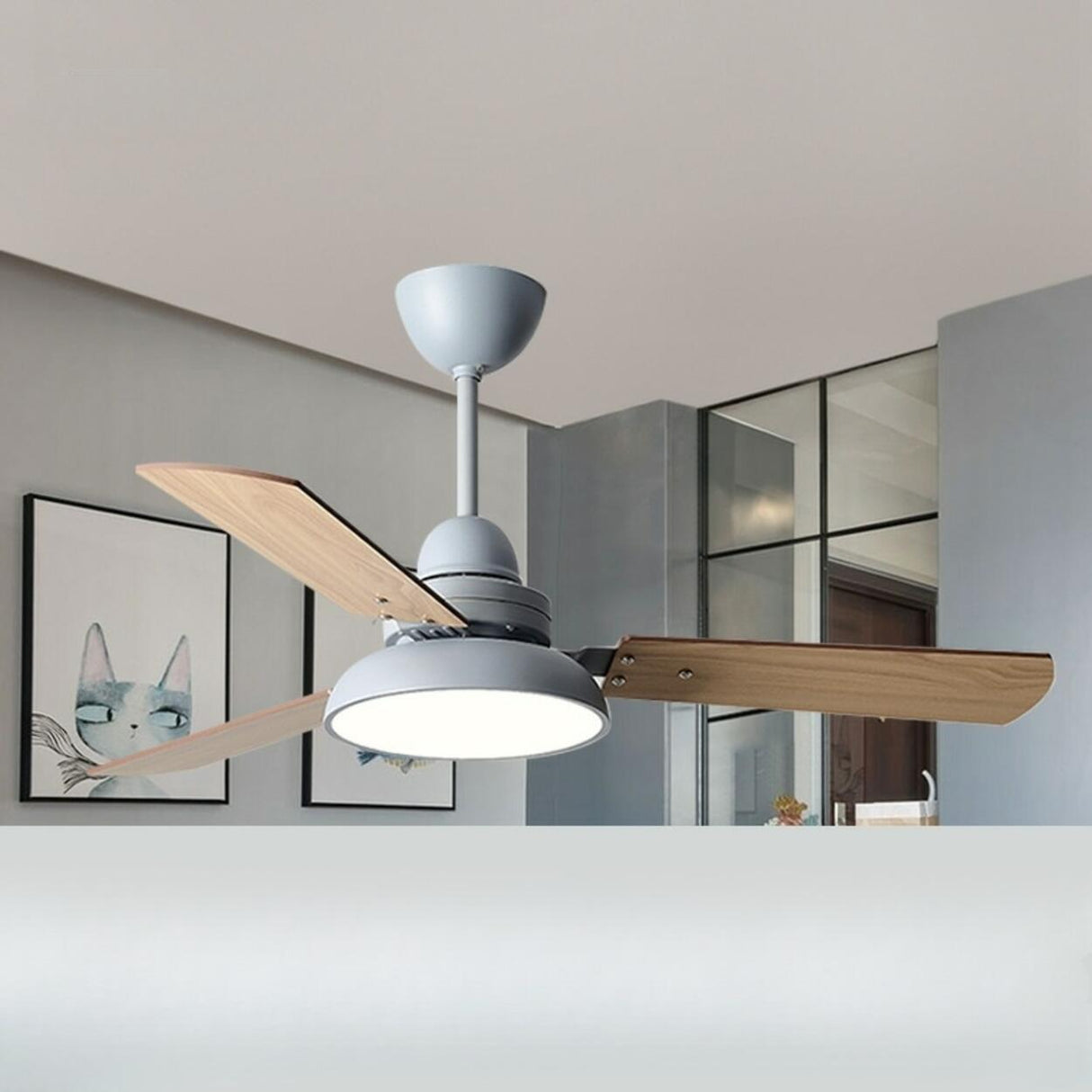 Modern Simple Wood 3 Blade LED Ceiling Fan with Light Image - 9