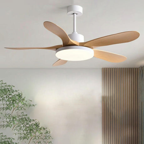 Modern Simple Wooden Blade Ceiling Fan with LED Light Image - 1