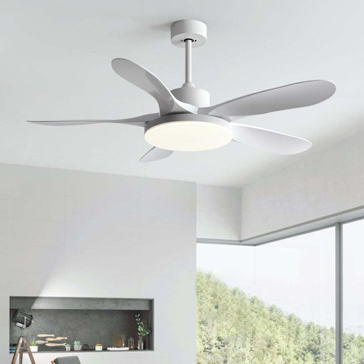 Modern Simple Wooden Blade Ceiling Fan with LED Light Image - 16