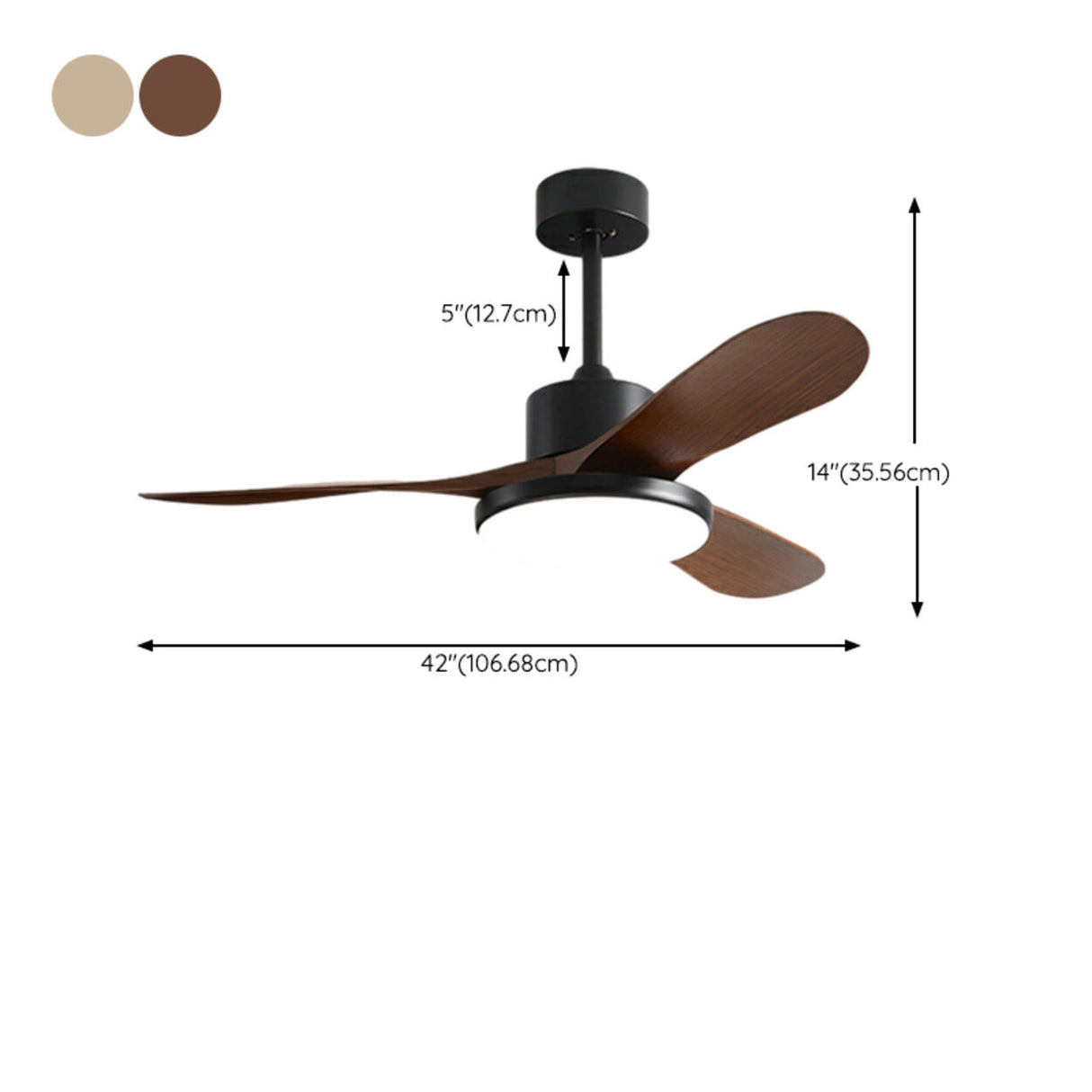 Modern Simple Wooden Blade Ceiling Fan with LED Light 