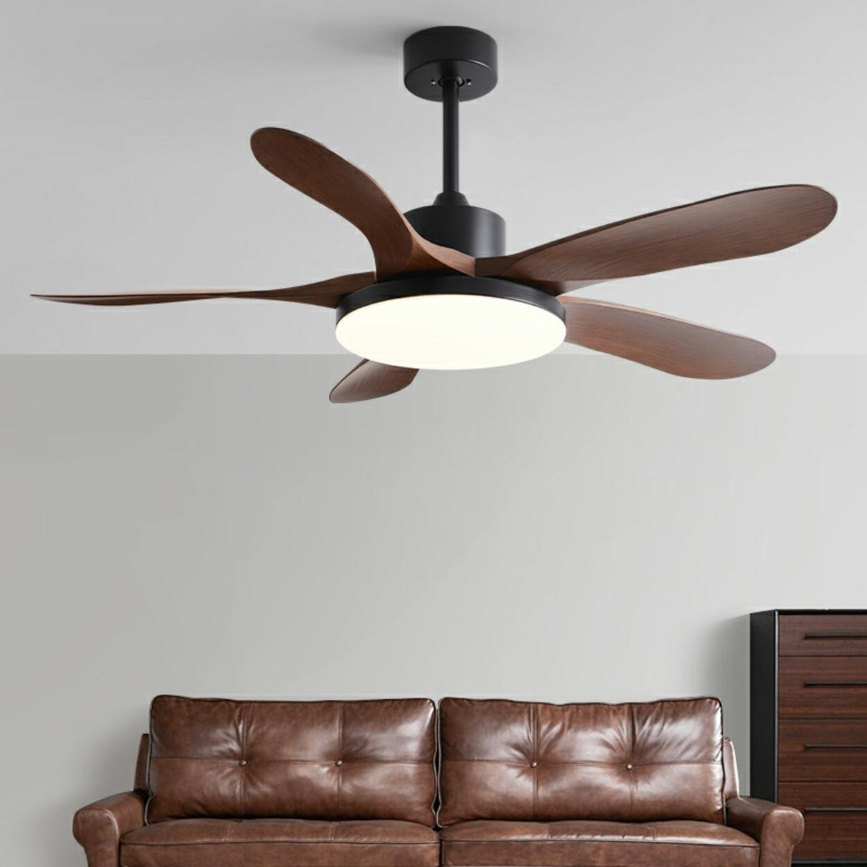 Modern Simple Wooden Blade Ceiling Fan with LED Light Image - 5