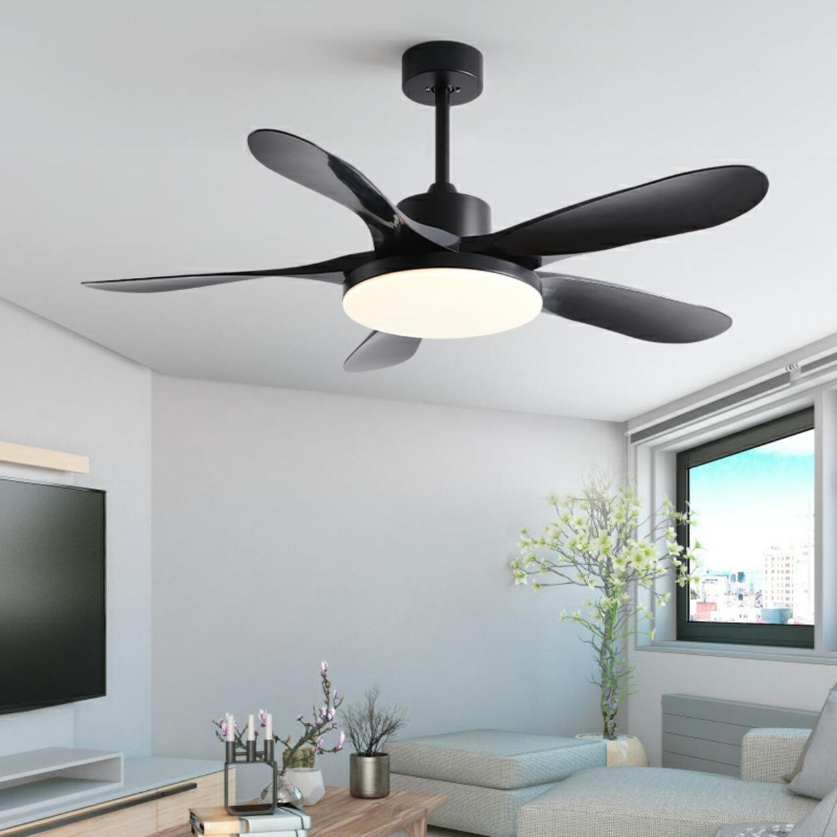 Modern Simple Wooden Blade Ceiling Fan with LED Light Image - 8