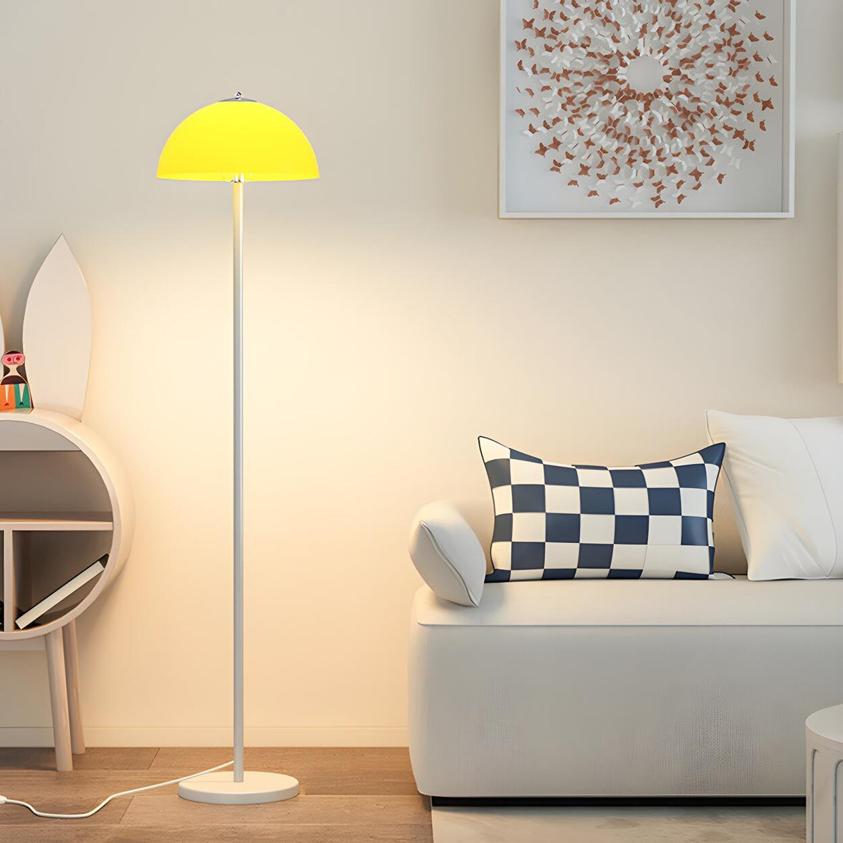 Modern Simple Yellow Dome Metal LED Floor Lamp Image - 1