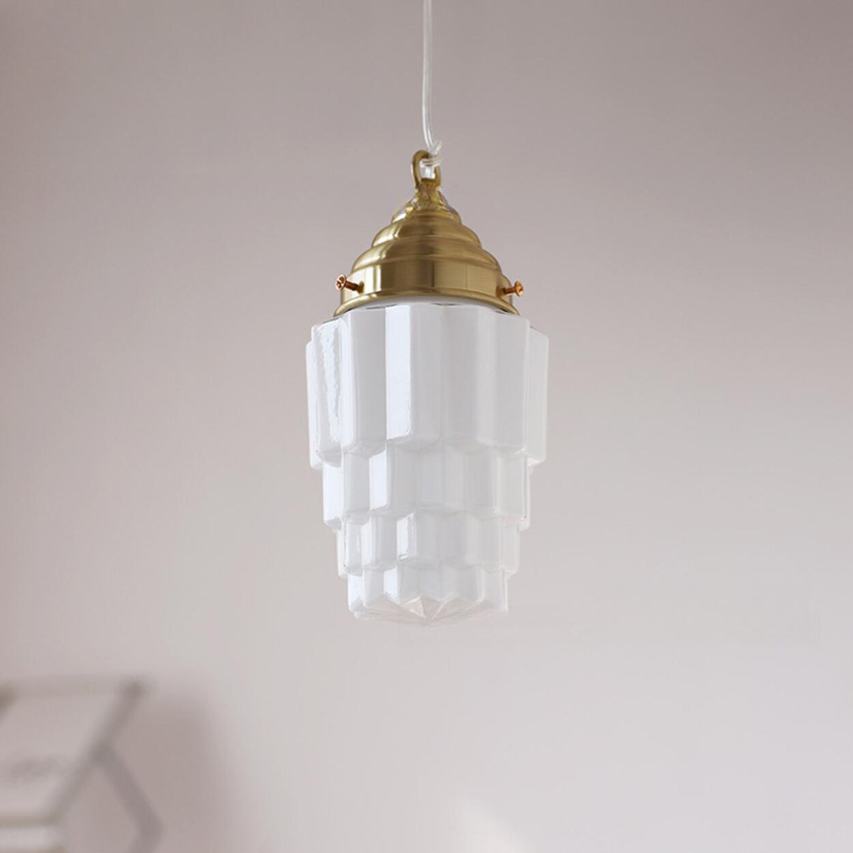 Modern Simplistic Geometric White Glass Pendant Light Image - 2