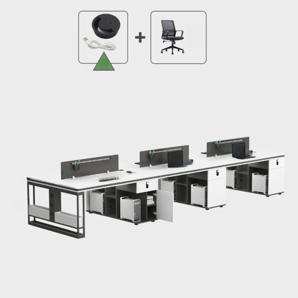 Modern Single Pedestal Office Desk Set with Storage Drawers Image - 17