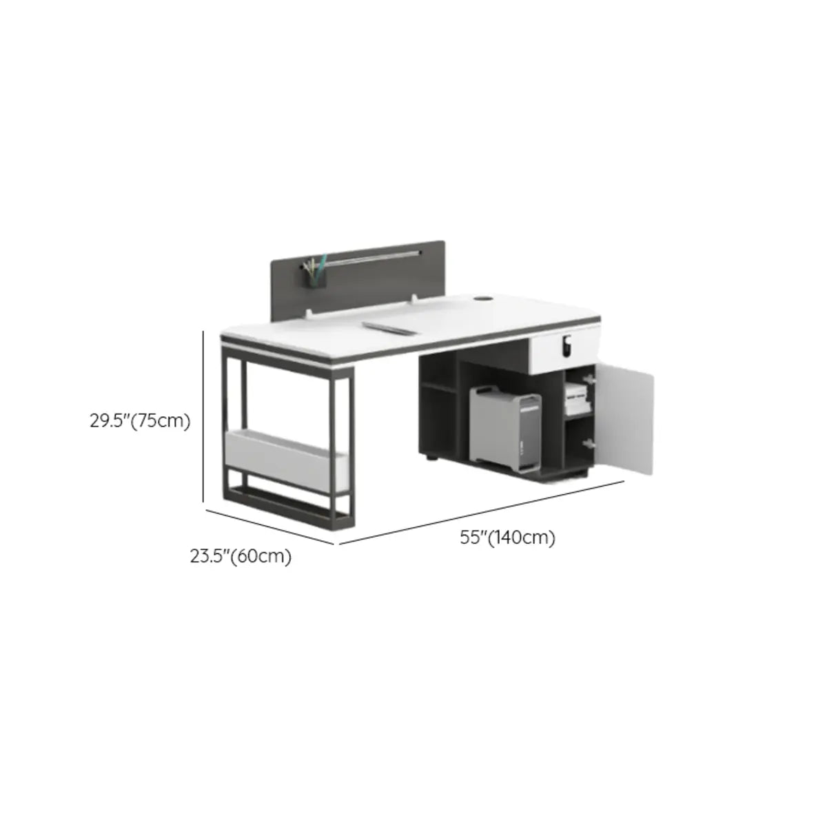 Modern Single Pedestal Office Desk Set with Storage Drawers Image - 22