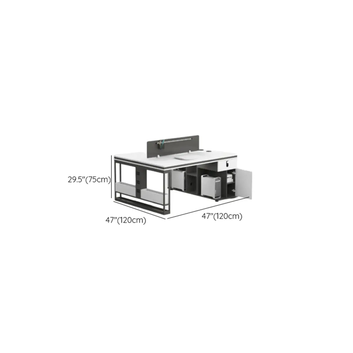 Modern Single Pedestal Office Desk Set with Storage Drawers Image - 23