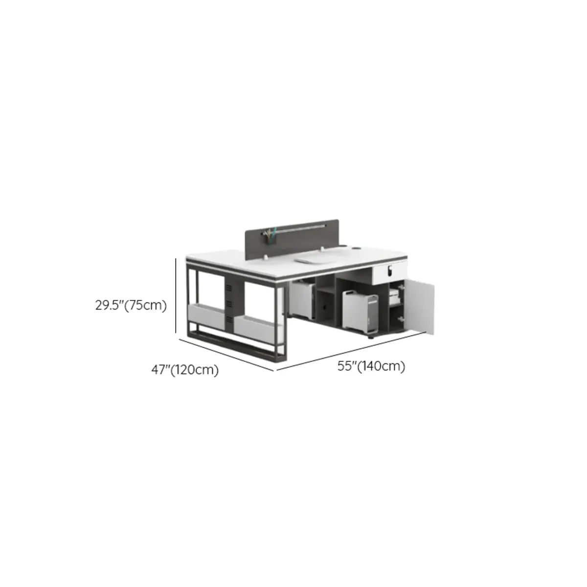 Modern Single Pedestal Office Desk Set with Storage Drawers Image - 24