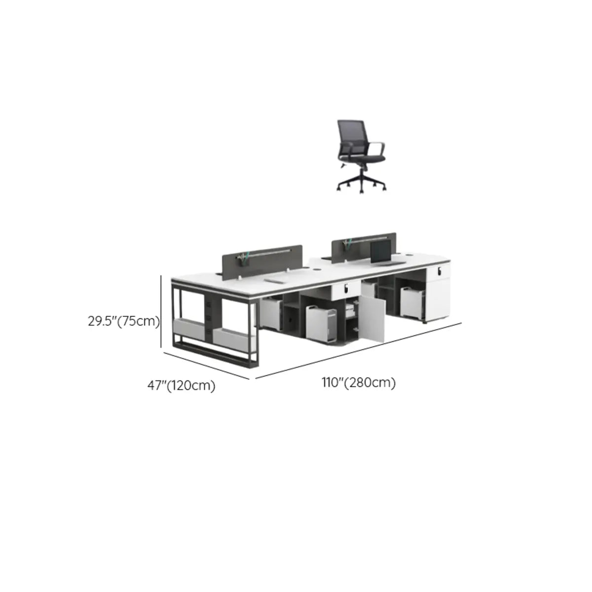 Modern Single Pedestal Office Desk Set with Storage Drawers Image - 45