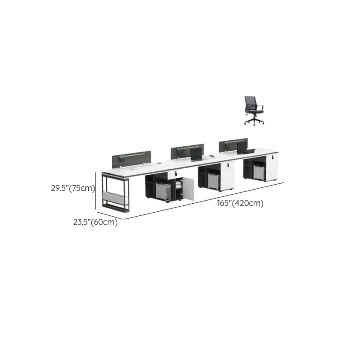 Modern Single Pedestal Office Desk Set with Storage Drawers Image - 47