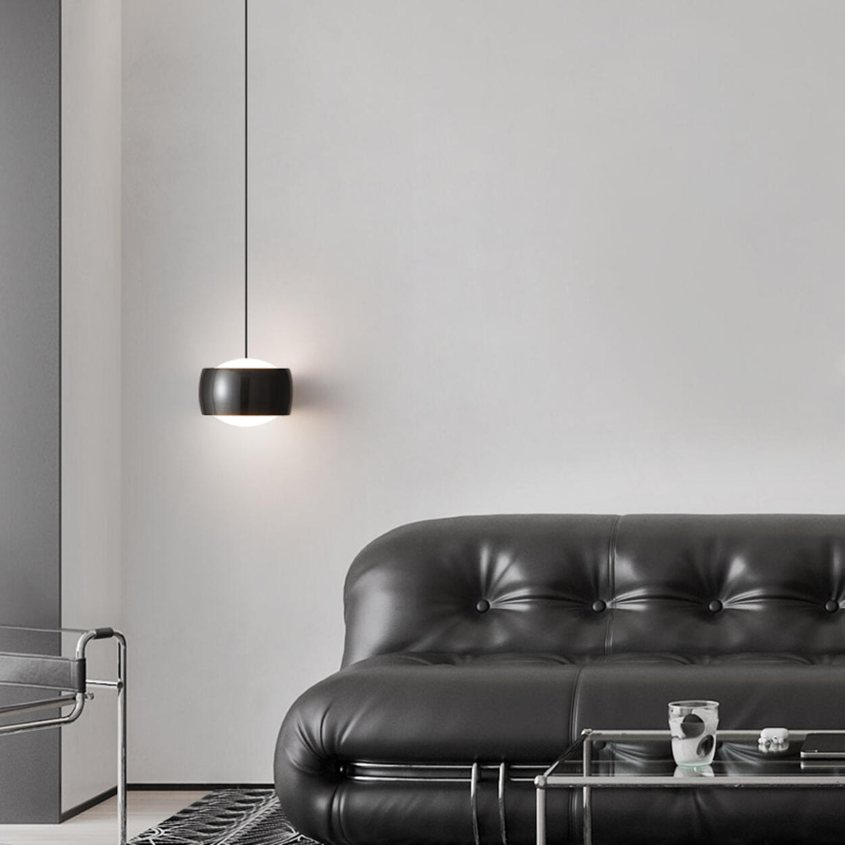 Modern Single Sphere Black Metal Bedroom Pendant Light Image - 1