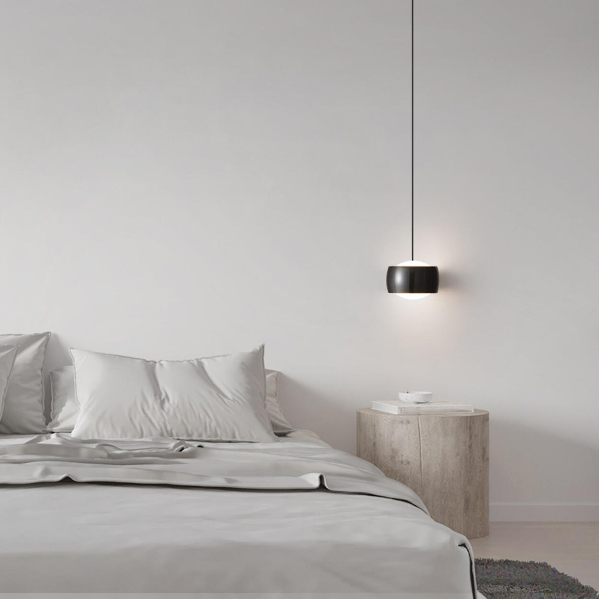 Modern Single Sphere Black Metal Bedroom Pendant Light Image - 5