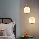 Modern Sintered Stone Marble Globe LED Pendant Light Image - 19