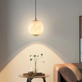 Modern Sintered Stone Marble Globe LED Pendant Light Image - 4