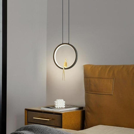 Modern Sitting Figure Circular Bedroom Pendant Light Image - 1