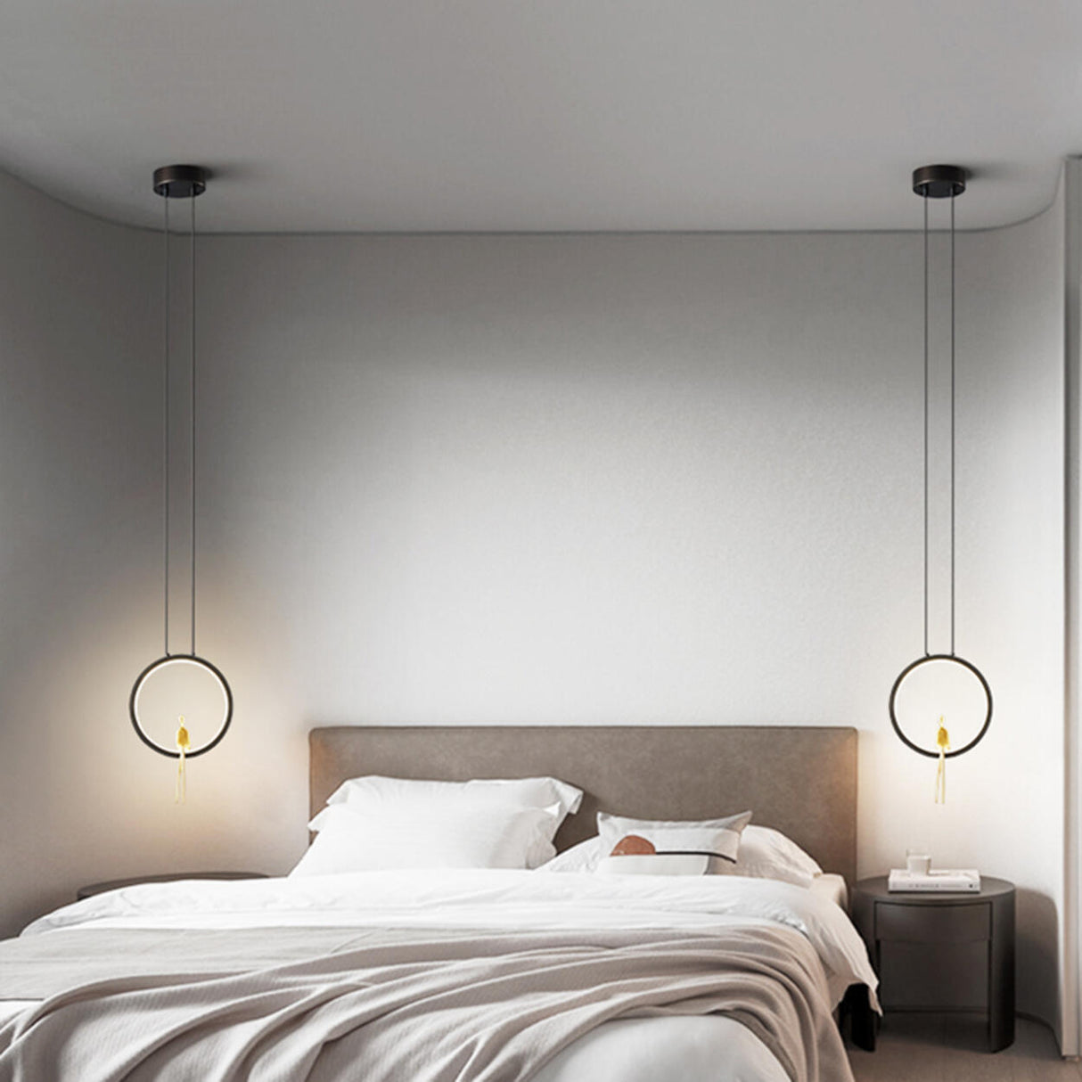 Modern Sitting Figure Circular Bedroom Pendant Light Image - 12