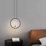 Modern Sitting Figure Circular Bedroom Pendant Light Image - 6