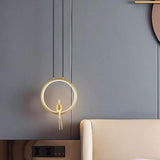 Modern Sitting Figure Circular Bedroom Pendant Light Image - 7