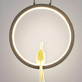 Modern Sitting Figure Circular Bedroom Pendant Light Image - 9