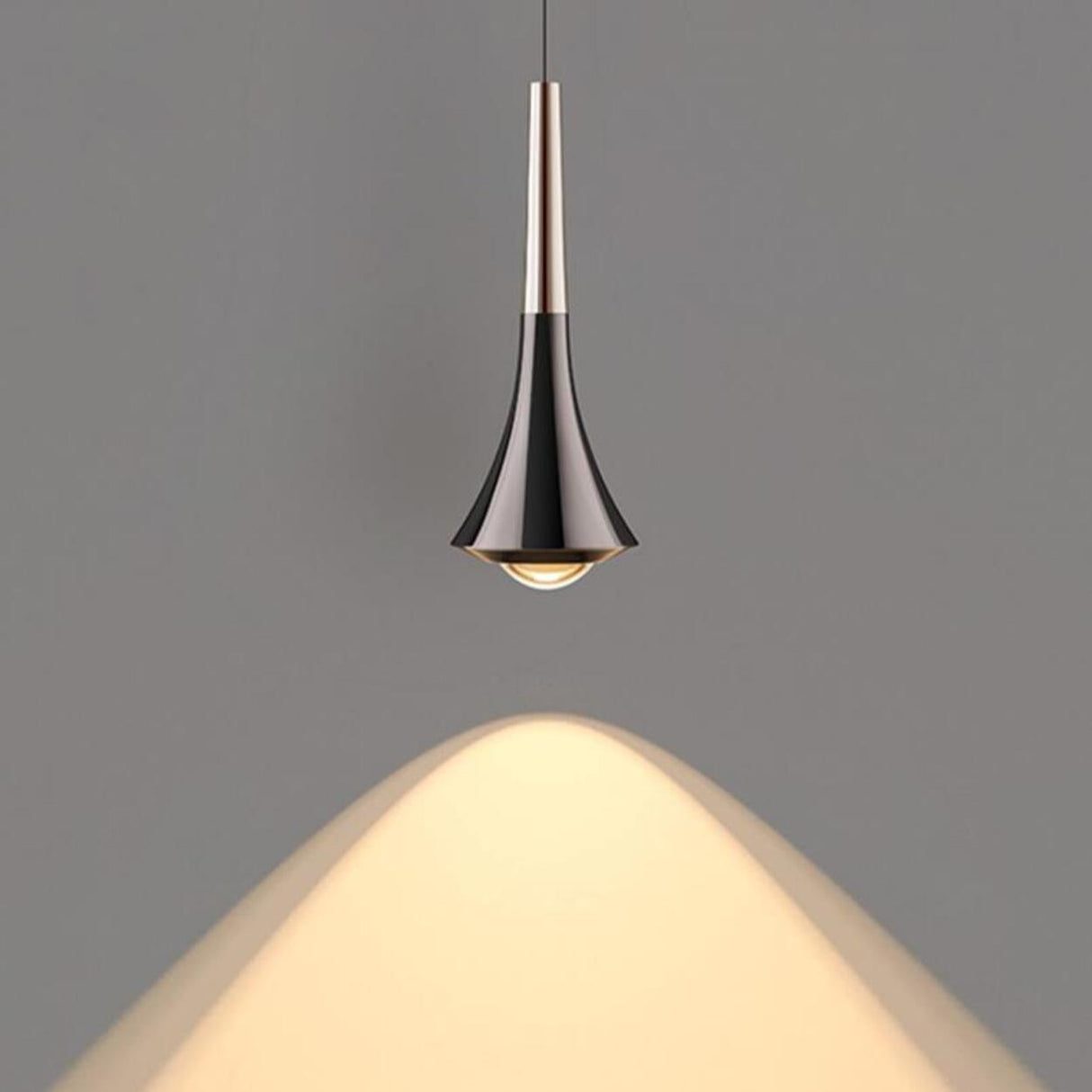 Modern Sleek Black Cone Pendant Light Bedroom Image - 7