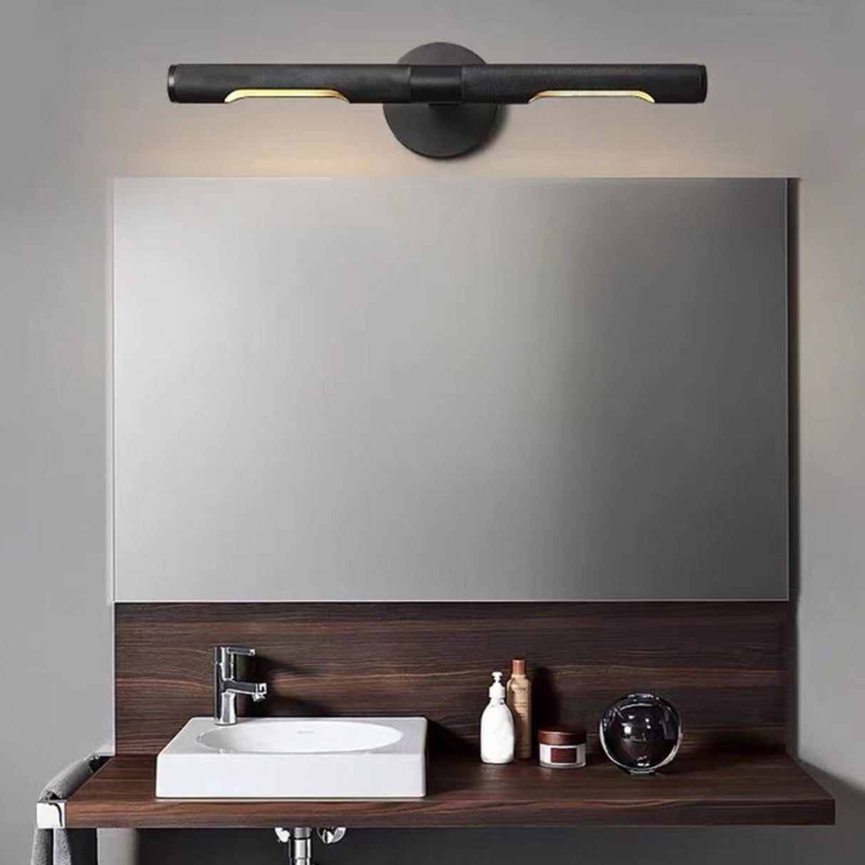 Modern Sleek Black Cylinder LED Bathroom Vanity Light Image - 1