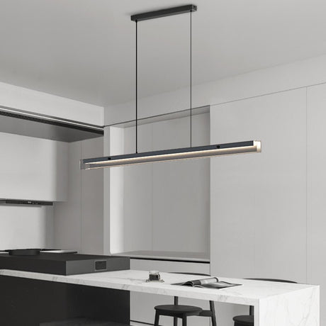 Modern Sleek Black Linear LED Kitchen Island Light Image - 1