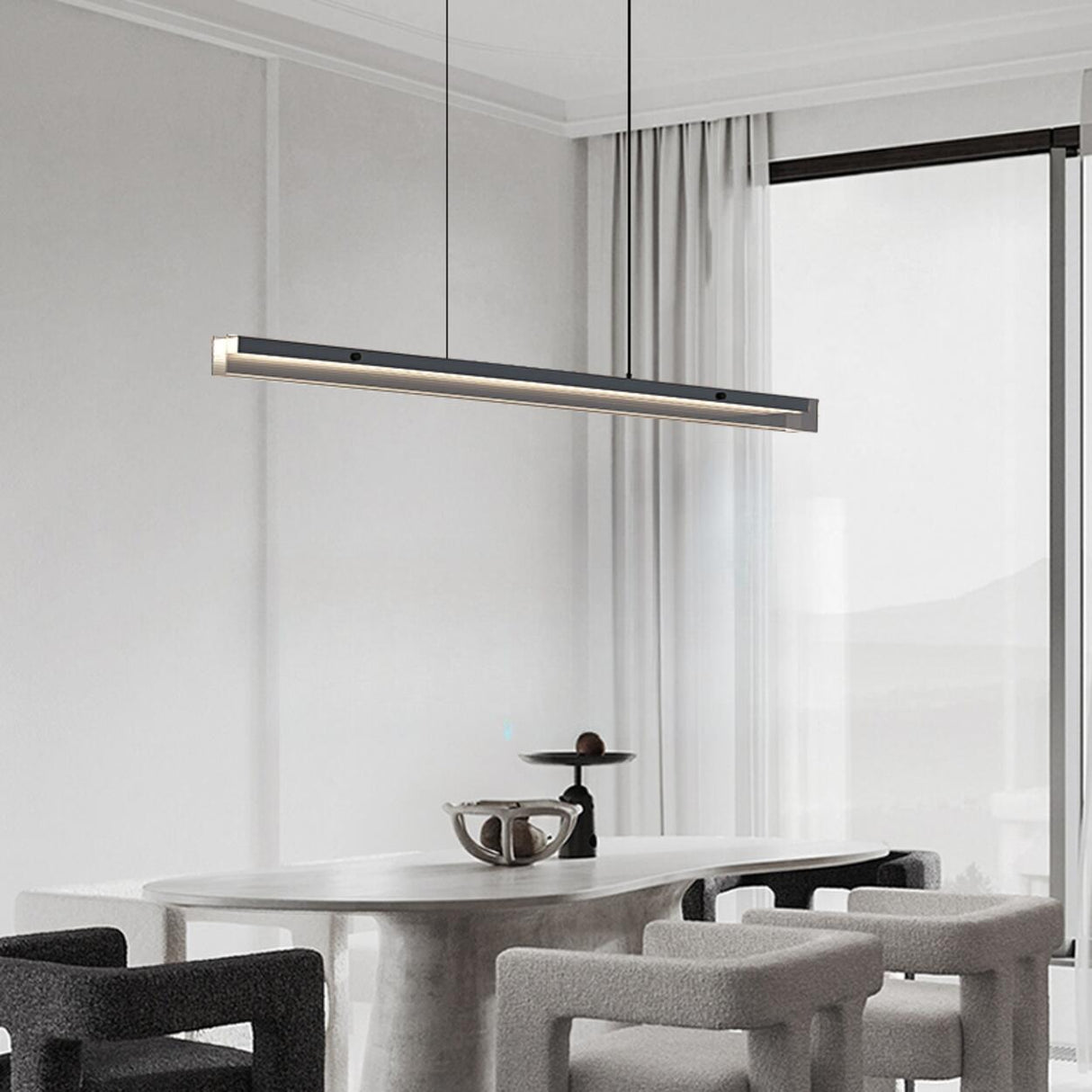 Modern Sleek Black Linear LED Kitchen Island Light Image - 3