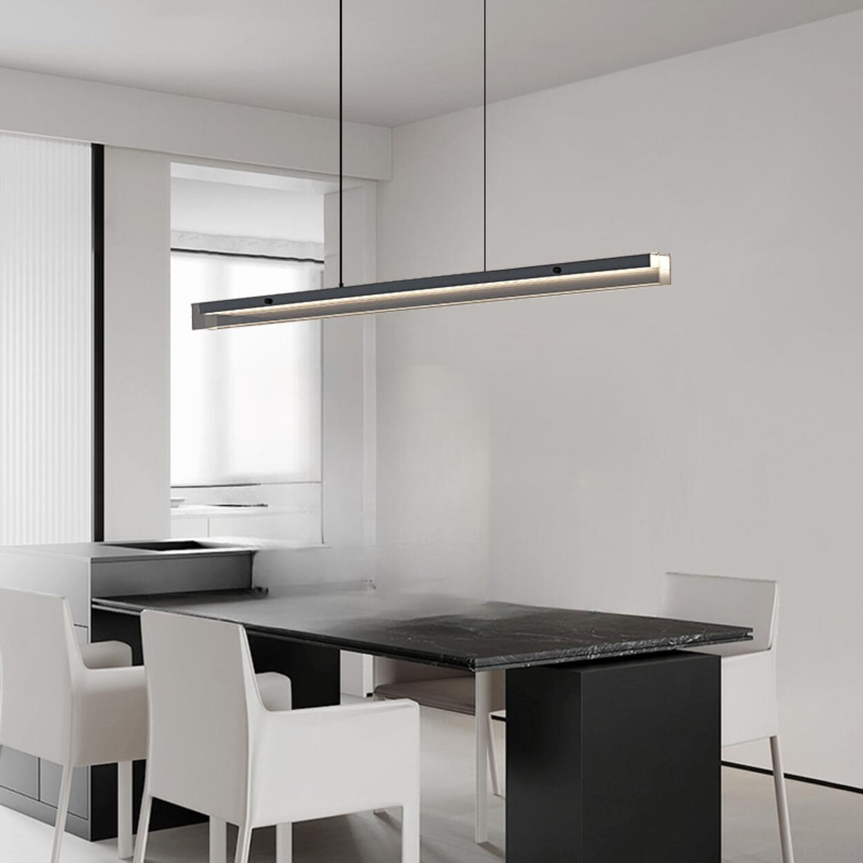 Modern Sleek Black Linear LED Kitchen Island Light Image - 6