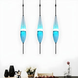 Modern Sleek Blue Glass Teardrop Dining Room Pendant Light Image - 1