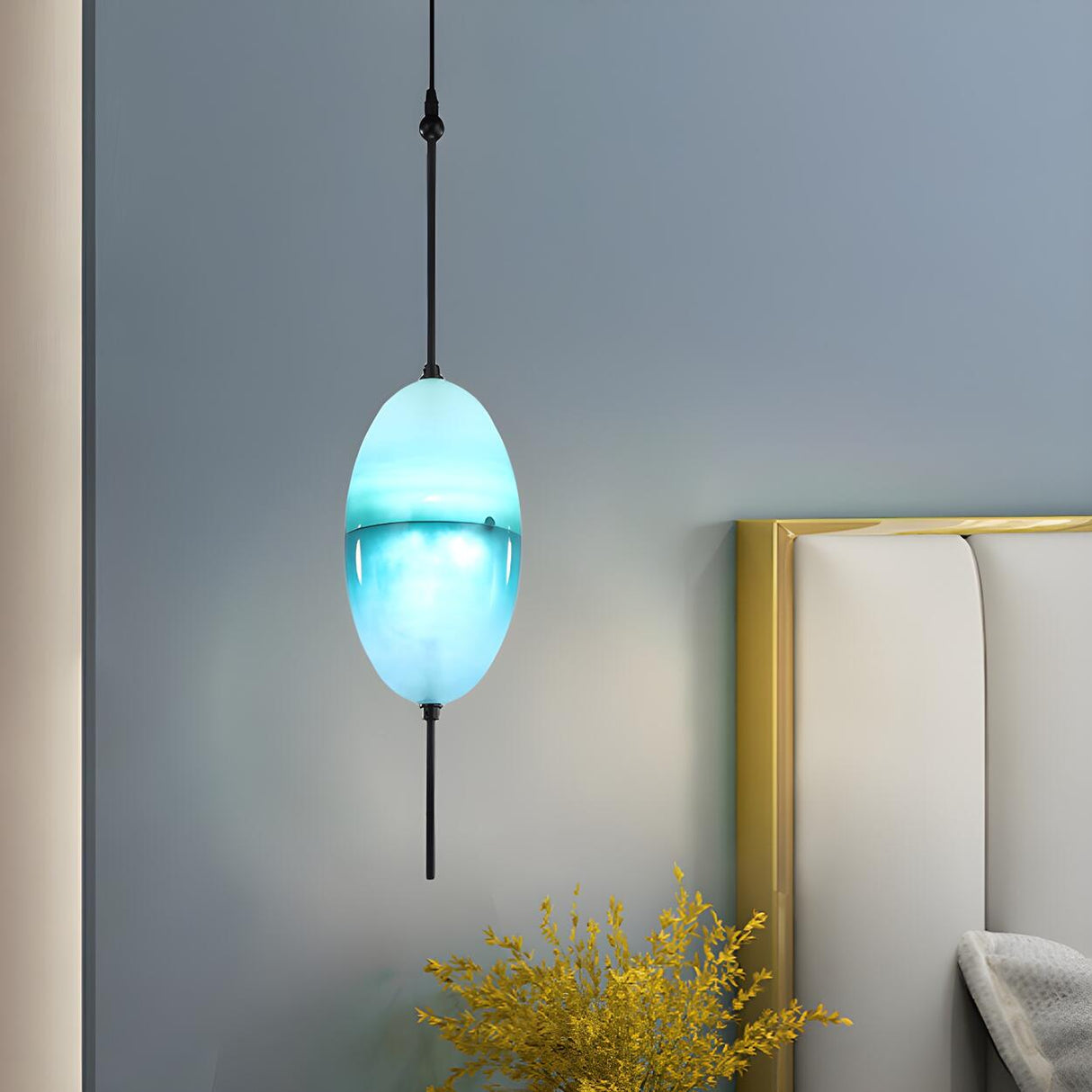 Modern Sleek Blue Glass Teardrop Dining Room Pendant Light Image - 10