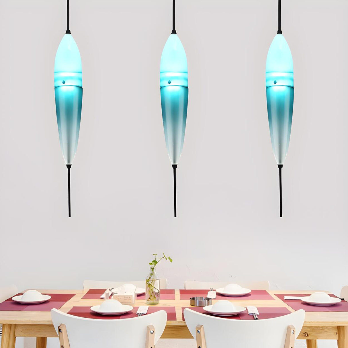 Modern Sleek Blue Glass Teardrop Dining Room Pendant Light Image - 14