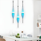 Modern Sleek Blue Glass Teardrop Dining Room Pendant Light Image - 2