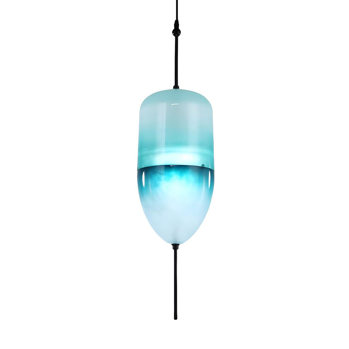 Modern Sleek Blue Glass Teardrop Dining Room Pendant Light Image - 7